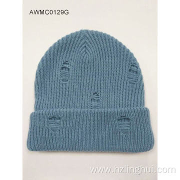 Warm Winter Knit Cuff Beanie Surface Hole Treatment